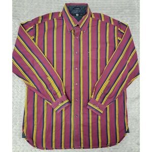 Tommy Hilfiger 80's 2 Ply Fabric Long Sleeve Button Up Shirt Sz Large Maroon 90s